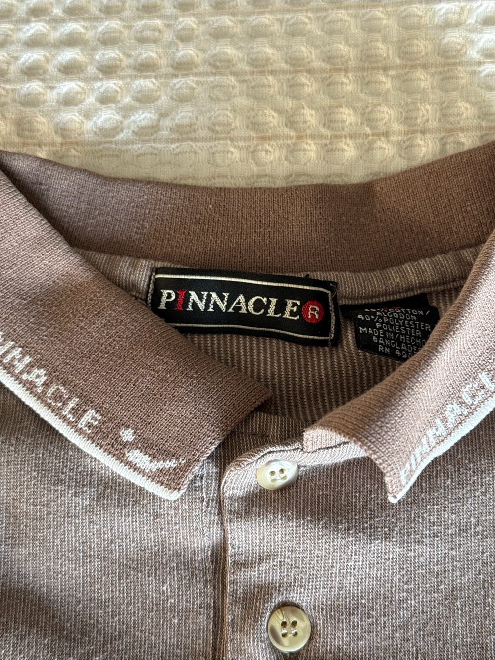 Vintage 1990s Pinnacle Golf Polo Men's Taupe Polo Shirt Rare collar embroidery L - Picture 5 of 6